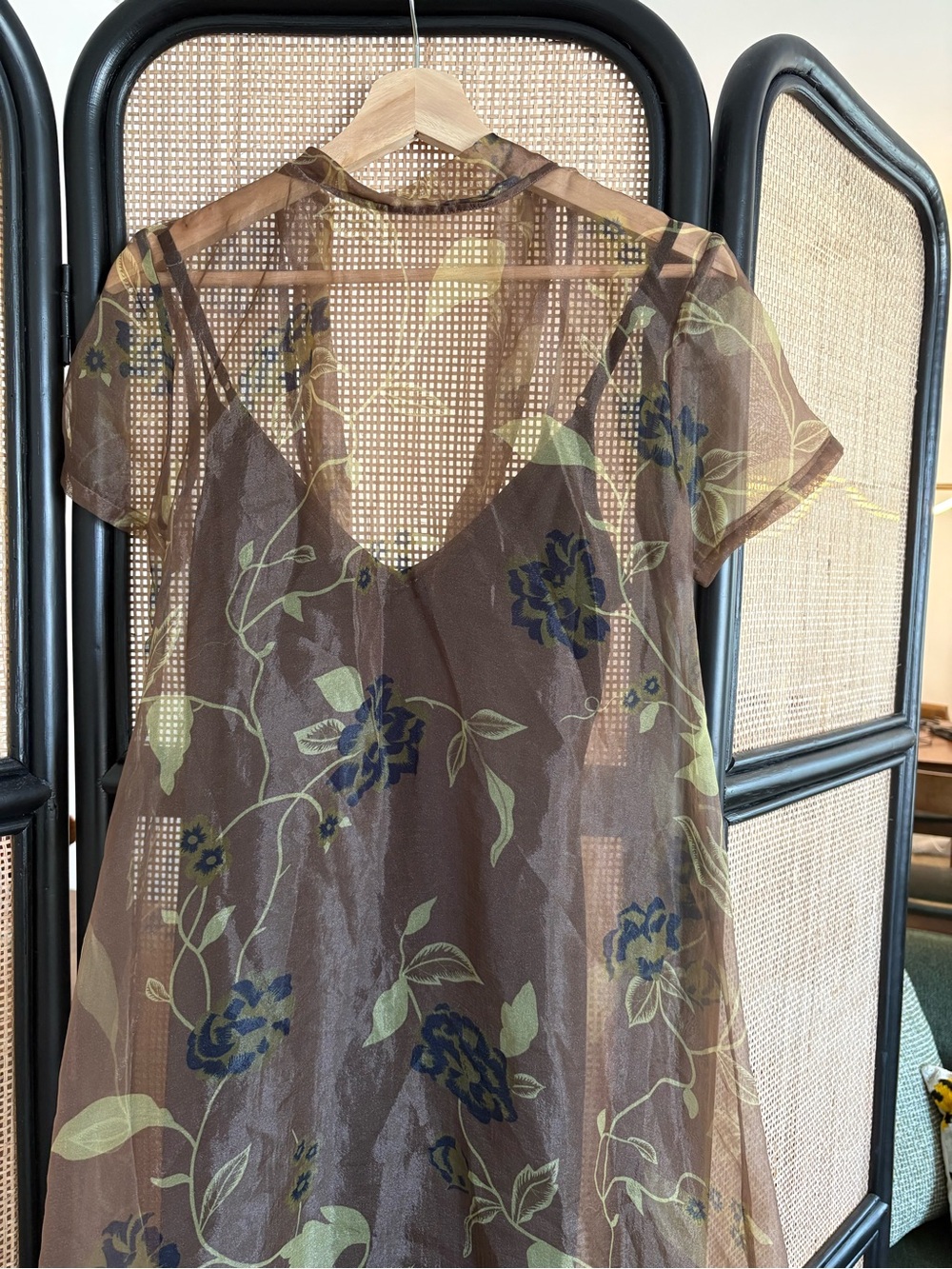 STAUD Calluna Dress Brown Floral Sheer Maxi Dress with Floral Accents - Picture 5 of 9